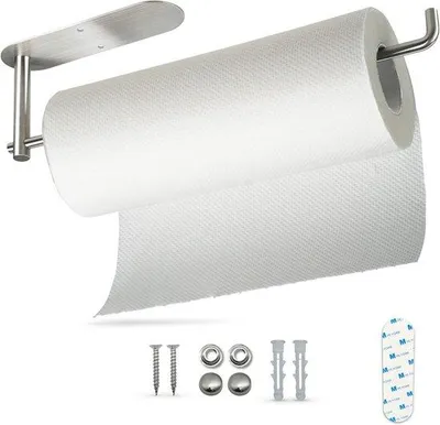 Productafbeelding van Handdoekhouder onder kast van roestvrij staal - Zelfklevend of Schroefmontage - Wandmontage voor Keuken, Badkamer en Toilet