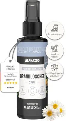 Produktbild von alphazoo Juckreiz Hund Brandlöscher 100 ml – Anti Juckreiz-Spray gegen Kratzen, Hotspots & Allergien – Sanftes Wundspray nach Milben & Grasmilben