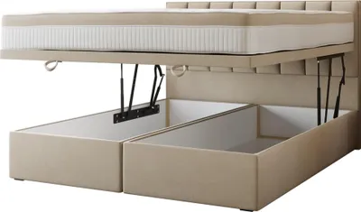 Image de TRADA Bond Lit Boxspring Lit adulte 160x200 avec matelas ressorts ensachés et rangements en tissu velours Beige