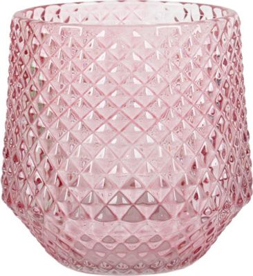 Glas Windlicht Vintage, konisch, Diamant in Rosa, 80 mm