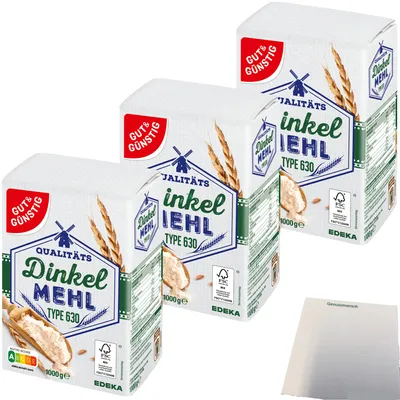 Produktbild von Gut & Günstig Dinkelmehl Type 630 3er Pack (3x1000g Packung) + usy Block