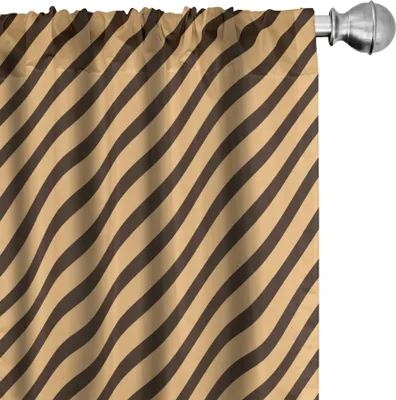 Image de ABAKUHAUS Rideaux vintage, voilages, lignes diagonales marron, rayures, imprimé artistique géométrique moderne, 2 pièces 75 x 175 cm, sable marron chocolat