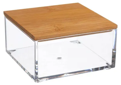 Produktbild von 5five Simply Smart Kosmetik-Aufbewahrungsbox Selena Square mit Bambusdeckel, Kunststoff, 9.6 x 9.6 cm, 161078