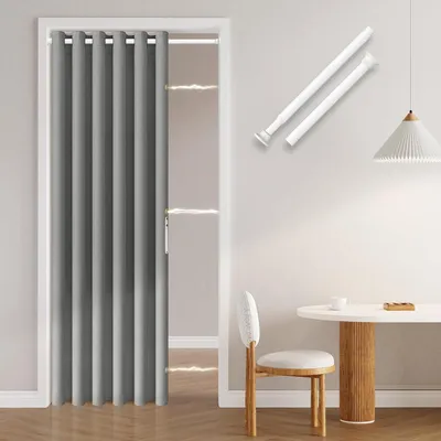 Zdjęcie produktu dla Zasłona drzwiowa, 201 x 130 cm, szary, z drążkiem teleskopowym i zapięciem magnetycznym, do prywatności