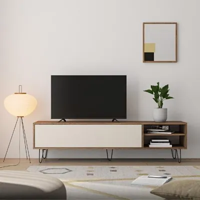 Zdjęcie produktu dla Szafka TV orzech i jasny beż, 165 x 40 x 43,5