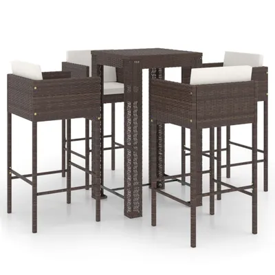 Produktbild von vidaXL 5-tlg. Gartenbar-Set mit Kissen Poly Rattan Braun