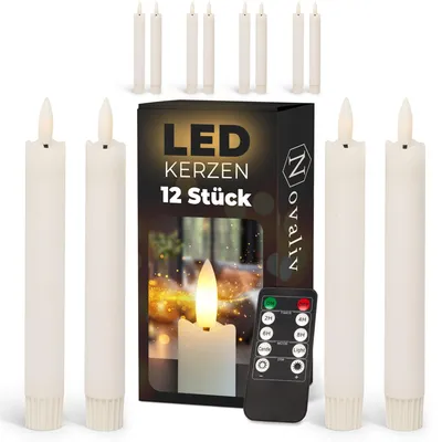 Produktbild von Stabkerzen LED mit Timer WEISS 12 Stück indoor - 6 Stunden - ECHTWACHS 18cm Höhe für Kerzen 2,2cm Durchmesser 2 AAA Batterien notwendig LED Stabkerzen 4er Set WEISS (drei Mal) bewegliche Flamme Licht