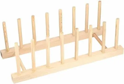 Produktbild von Holz Abtropfgestell, Tellerhalter 7 Slots für Teller Gläser Bücher Küchenorganizer Schneidebrett Topfdeckelhalter Schüssel Tassen