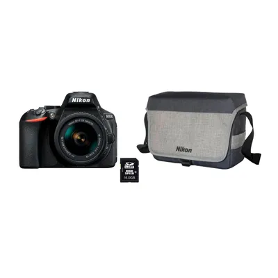Produktbild von Nikon D5600 + AF-P DX 18-55mm VR + 16GB SD, 24,2 MP, 6000 x 4000 Pixel, CMOS, Full HD, Touchscreen, Schwarz