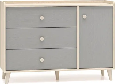 Produktbild von Kinderzimmer-Kommode in Sandbeige mit grau, 120 cm breit, 3 Schubladen & Tür - MODICA-131