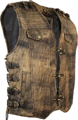 Produktbild von Baune Lederweste Biker Kutte Lederkutte Rocker Weste Clubweste Vintage Used Look(4XL,Vintage Braun)