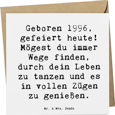Produktbild von Mr. & Mrs. Panda Grußkarte Spruch 1996 Geburtstag - Weiß - Geschenk, Erinnerungen an, faltkarte, Happy Birthday, Klappkarte, Glückwunschkarte, Leben genießen, Alter