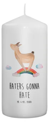 Produktbild von Mr. & Mrs. Panda Kerze Lama Regenbogen 15 x 7 cm - Weiß - Geschenk, Erinnerungskerze, Haters, Wachskerze, Abi, Stumpenkerze, Selbstständig, Bedruckte, Lamas