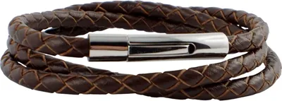 Produktbild von Lederkette 4 mm Herren Halskette Braun 17-100 cm lang mit Hebeldruck Verschluss Silber geflochten, Länge:60 Zentimeter