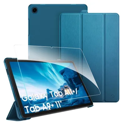 Produktbild von Fintie Hülle für Samsung Galaxy Tab A11+ Plus 11" 2025 / Tab A9+ Plus 11 Zoll 2023 Tablet mit Schutzfolie, Ultradünn Schutzhülle mit Translucent Rückseite Cover, Pfauenblau