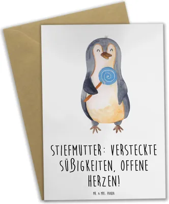 Produktbild von Mr. & Mrs. Panda Beileidskarte Stiefmutter Herzen - Weiß - Geschenk, Verwandte, Klappkarte, Grußkarte, osterkarte, Humor, einzigartig, Stiefkind, einladungskarten, Herz