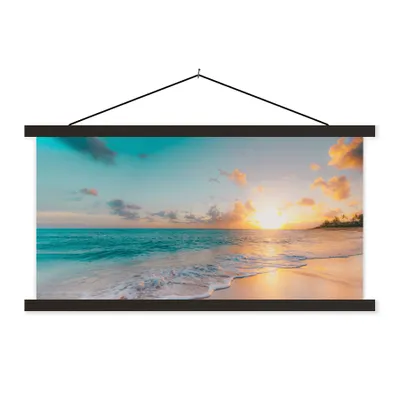 Produktbild von MuchoWow® Textilposter Sonnenuntergang - Strand - Meer - Sommer - Blau 60x30 cm mit schwarzem Rahmen - Textilien