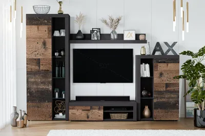 Produktbild von AX LIVING Spacoro Wohnwand grau modern Matera Oldwood 270 cm ohne LED