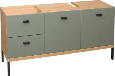 Zdjęcie produktu dla Waschbeckenunterschrank >Coco< in Asteiche Dekor / pine green - 119x63x38 (BxHxT)