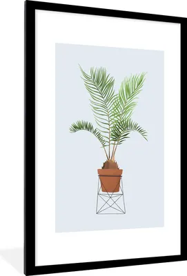 Produktbild von MuchoWow® MuchoWow® Gerahmtes Poster Pflanzen - Palme - Pastell - Blau 60x90 cm - Poster mit zchwarzem Bilderrahmen - Dekoration - Wandposter Wohnzimmer - Hochwertig