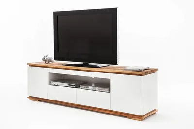 Produktbild von TV-Lowboard Chiaro | weiß matt / Asteiche massiv