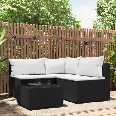 Produktbild von 4-tlg. Garten-Lounge-Set mit Kissen Schwarz Poly Rattan , Gartensofas Design 2024