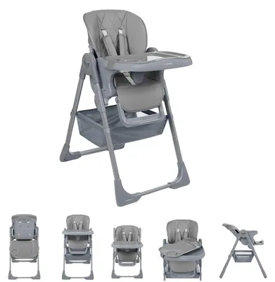 Obrázok produktu pre Kikkaboo vysoká stolička Comfy s nastaviteľnou výškou, popruhy, dvojitá tácka, skladacia svetlo šedá