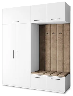 Produktbild von Masseno Garderobe-Set REMA 200/240/60 cm Modern Garderobenschrank Weiß, Veloursstoff MONOLITH 09 (Beige)