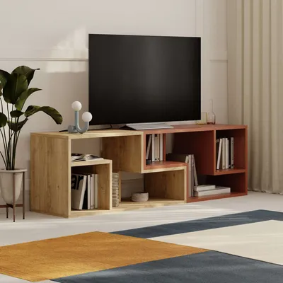 Zdjęcie produktu dla Stolik pod telewizor Houseland Glis dąb szafirowy / cynamonowy brąz