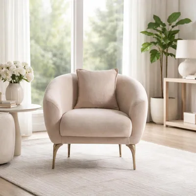 Immagine prodotto di Poltrona imbottita beige, confortevole. Poltrona da salotto elegante. Arredamento per il soggiorno
