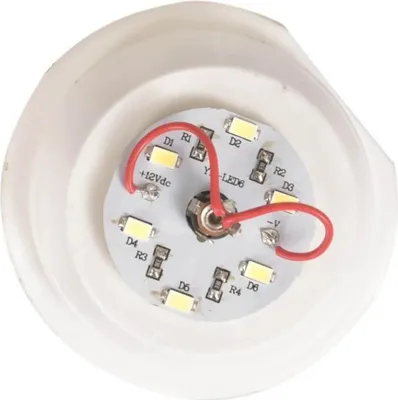 Close-up view of an electronic circuit board with LEDs and wiring.