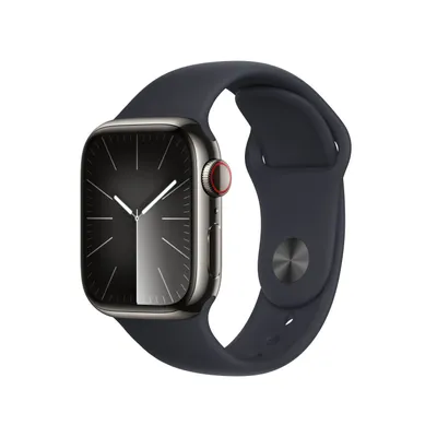 Produktbild von Apple Watch Series 9 4G 41mm Edelstahl Graphit Sportarmband Mitternacht M/L