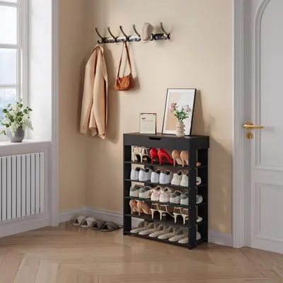 Produktbild von Schuhregal 'Boppeelo' mit Schublade 94 x 75 x 30 cm 5 Ablageflächen Schwarz
