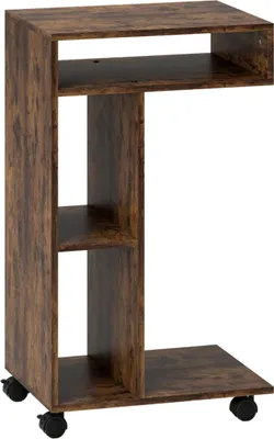 Obrázek produktu pro Odkládací stolek, servírovací vozík ve tvaru C, 4 kolečka, 3 přihrádky, 40 x 30 x 69 cm, rustikální hnědá barva