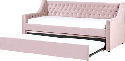 Zdjęcie produktu dla BELIANI Łóżko wysuwane różowe welurowe ze stelażem 90 x 200 cm dziecięce glamour guziki