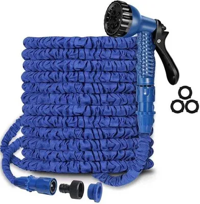Image de Tuyau d'arrosage extensible de 7,6 mètres - Tuyau d'arrosage extensible et flexible - avec raccords 3/4" et 1/2" - Tuyau d'arrosage avec pomme d'arrosage à 7 jets