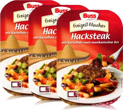 Produktbild von Buss Hacksteak mit Kartoffeln mexikanischer Art 300g - Fertiggericht (3er Pack)