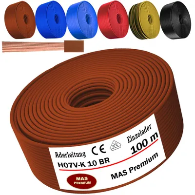 Image de Câble électrique unipolaire H07 V-K, marron, 1x10 mm², flexible, longueur 100 mètres