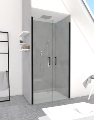 Produktbild von Aurlane Duschtür in Nische mit Pendeltür Black Calm 90 x 200 Profil schwarz Klarglas