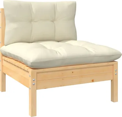 Produktbild von Garten-Mittelsofa mit Kissen in Creme Massivholz Kiefer