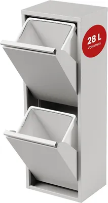 Imagen del producto de Sistema de separación de residuos Sollentuna. Cubo de basura con 2 compartimentos para la cocina. 2 cubos de 14 litros cada uno. Contenedor de residuos estrecho, 93 x 33 x 25 cm. Metal, color blanco