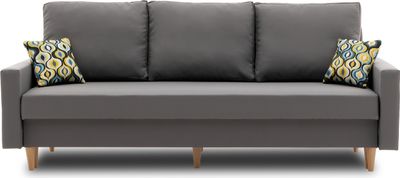 Couch Etna 215x90 mit Schlaffunktion - Farben zur Auswahl - moderne Sofa. Schlafsofa mit Bettkästen und dekorative Kissen - MIKRO 27 + AMBER 73 - Grau
