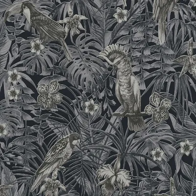 Produktbild von A.S. Création Dschungeltapete Greenery Vogeltapete Vliestapete grau schwarz creme 10,05 m x 0,53 m