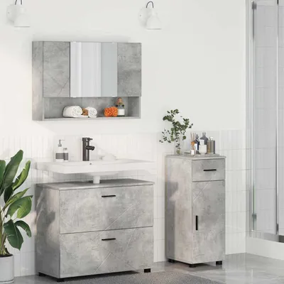 Produktbild von "Schlussverkauf" Badezimmer Sets 3 Stück - Badmöbel/Badschrank/Badregal - Beton Grau Sperrholz und Metall  C13179
