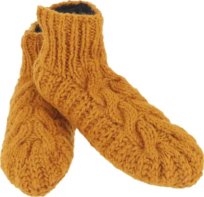 Produktbild von Wollhausschuhe, Handgestrickte Hüttenschuhe, Gestrickte Hausschuhe in 2 Größen - Mustard, Uni - Erwachsene, Gelb, Wolle, Größe: 39-42