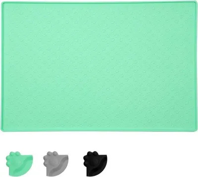 Produktbild von Famanu Futtermatte rutschfest und wasserdicht - grünes Pfotenmuster, 60 x 40 cm