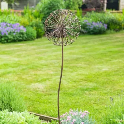 Image de Ornement de jardin en métal rouillé - Tête de pissenlit - 122 cm de haut - Décoration de jardin