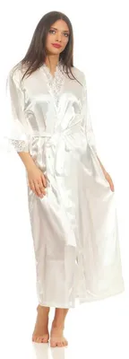 Produktbild von Damen langes Kimono Seidenrobe Morgenmantel; Ecru S