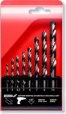 Immagine prodotto di DEDRA Set di 6 punte per metallo; HSS; acciaio 4341; 135°; 3*61,4*75,4.5*80,5*86,6*93,7*109,8*117,10*133 mm - WMS08