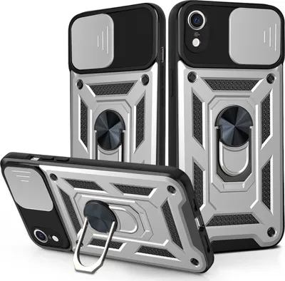 Produktbild von iPhone XR Hülle mit 360° Drehbarer Magnetische Ring Ständer Halter Dia Kameraschutz TPU Bumper Silikon Schutzhülle für iPhone XR Silber